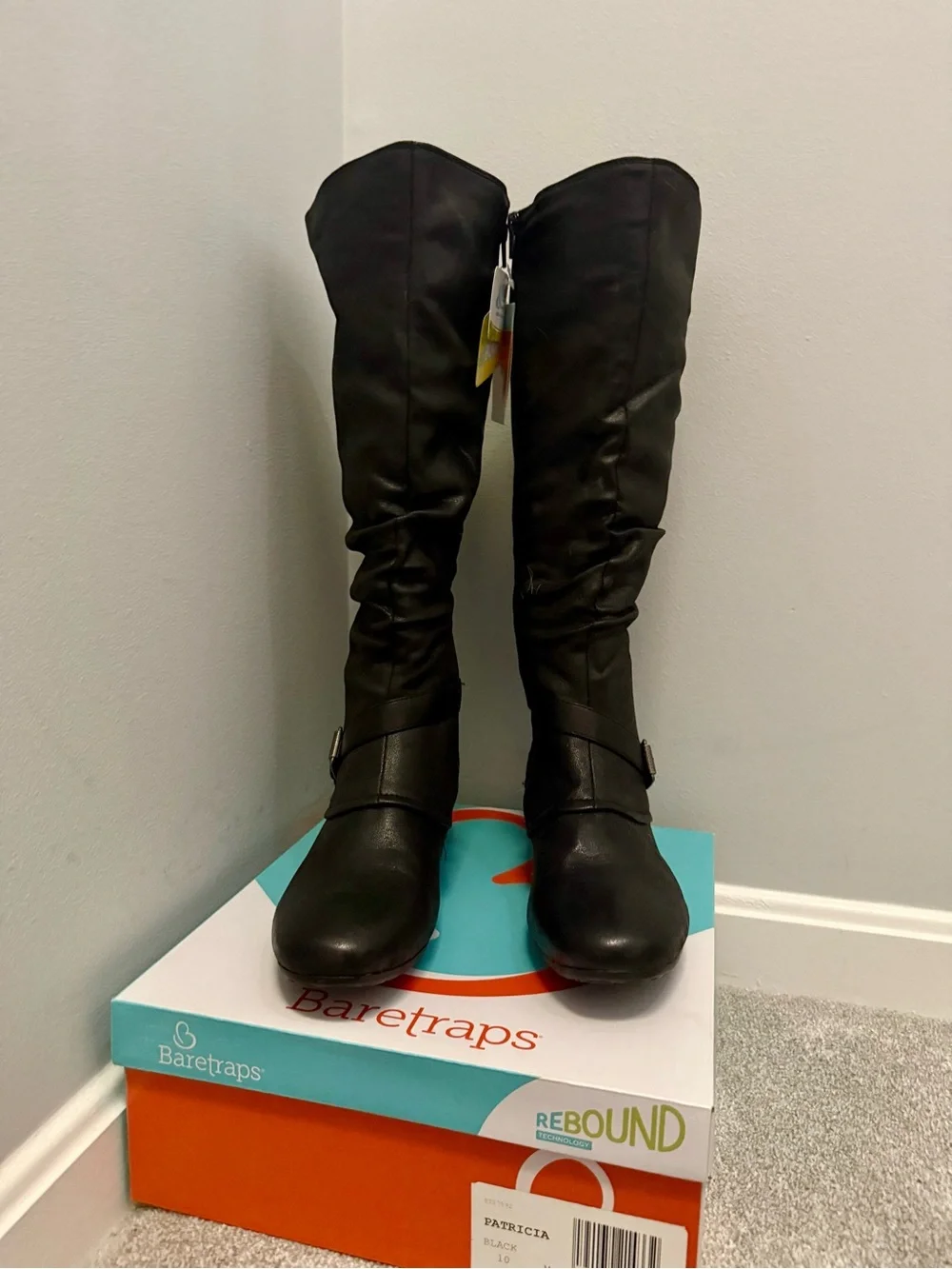 BareTraps “Patricia”  Black, Knee-high, decorative Buckle Boots, Side Zipper